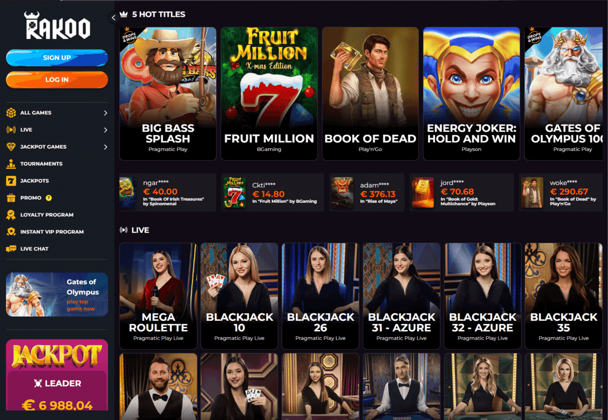 Screenshot of Rakoo Casino