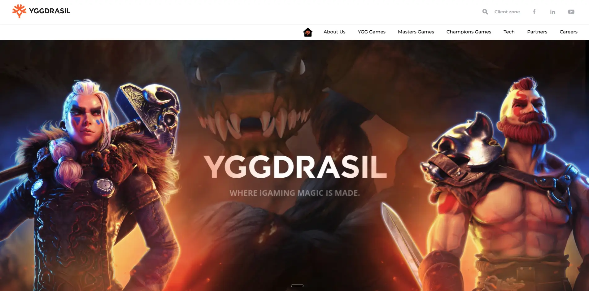 Yggdrasil Gaming homepage met games en providerinformatie