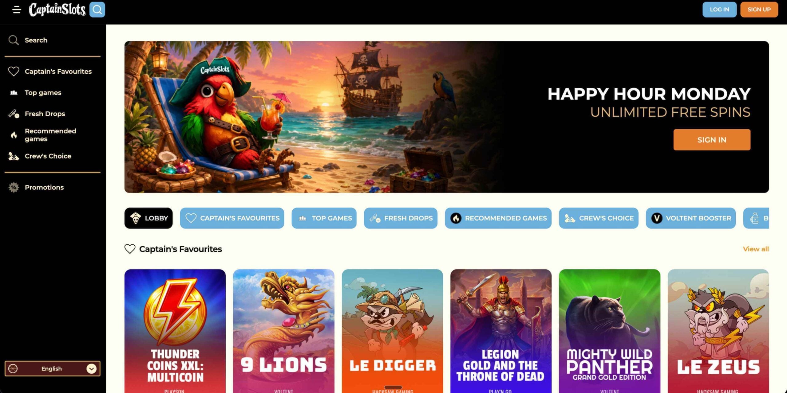 Captain Slots Casino lobby screenshot