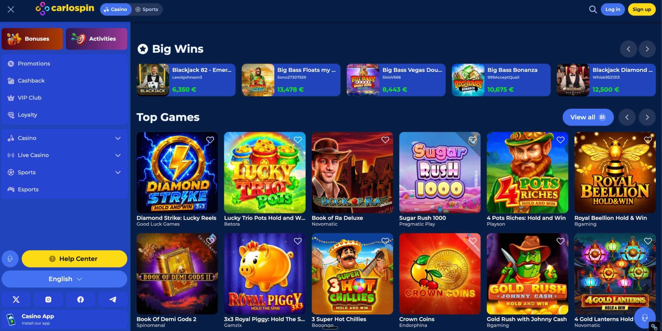 Carlospin Casino lobby screenshot