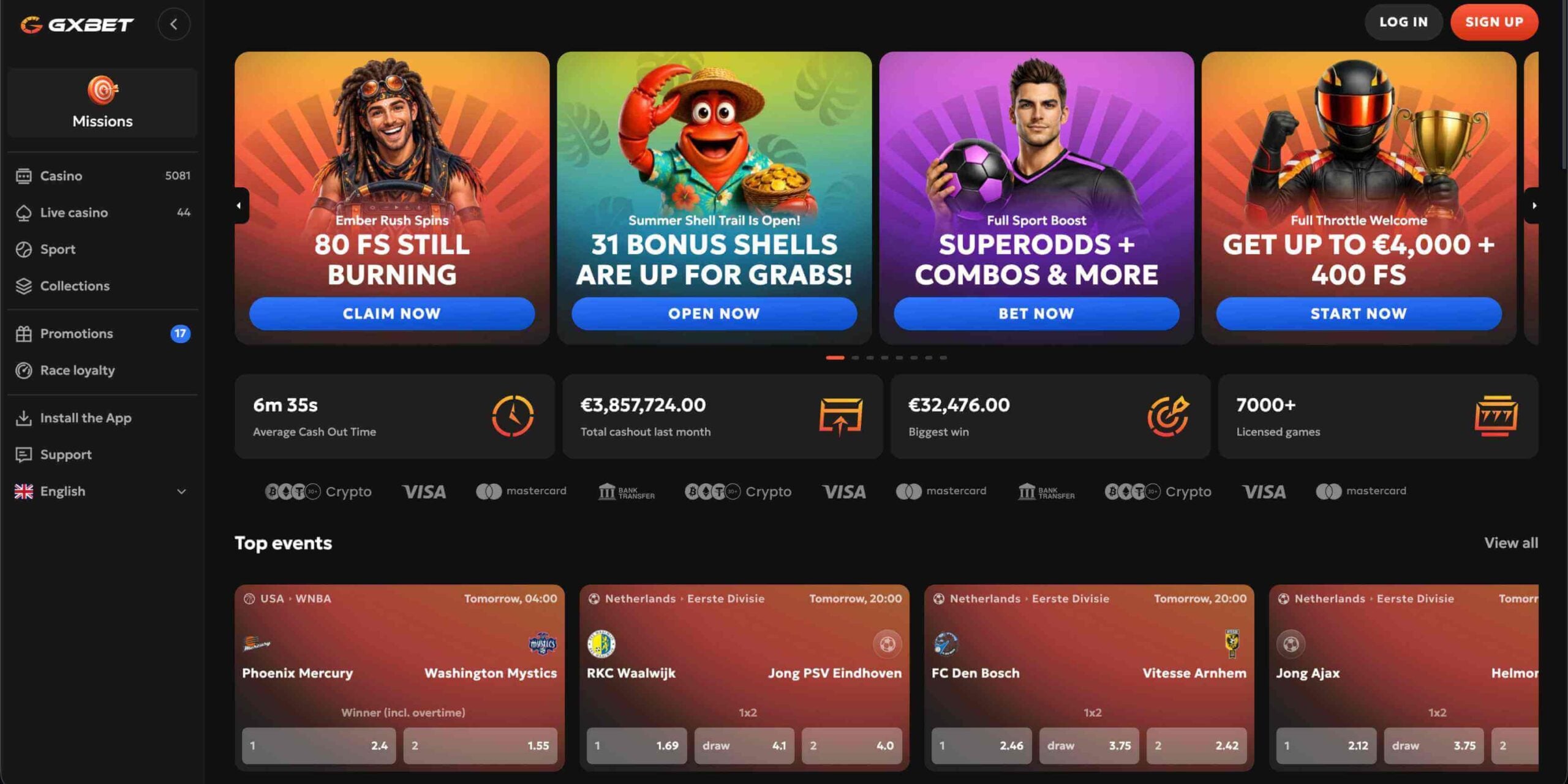 GxBet Casino lobby screenshot