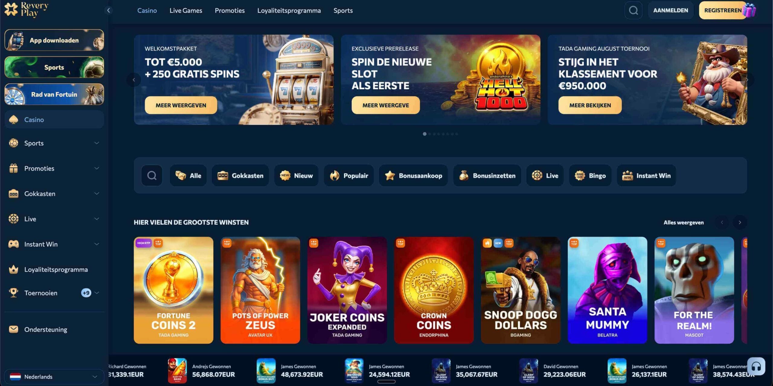 Revery Play Casino lobby screenshot